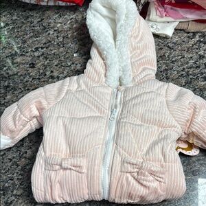 Pink Hooded Baby Jacket with Bow Details